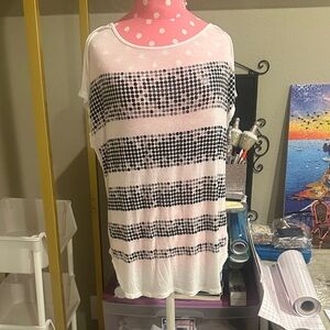 Bobeau White Top with Black Sequin Stripes
